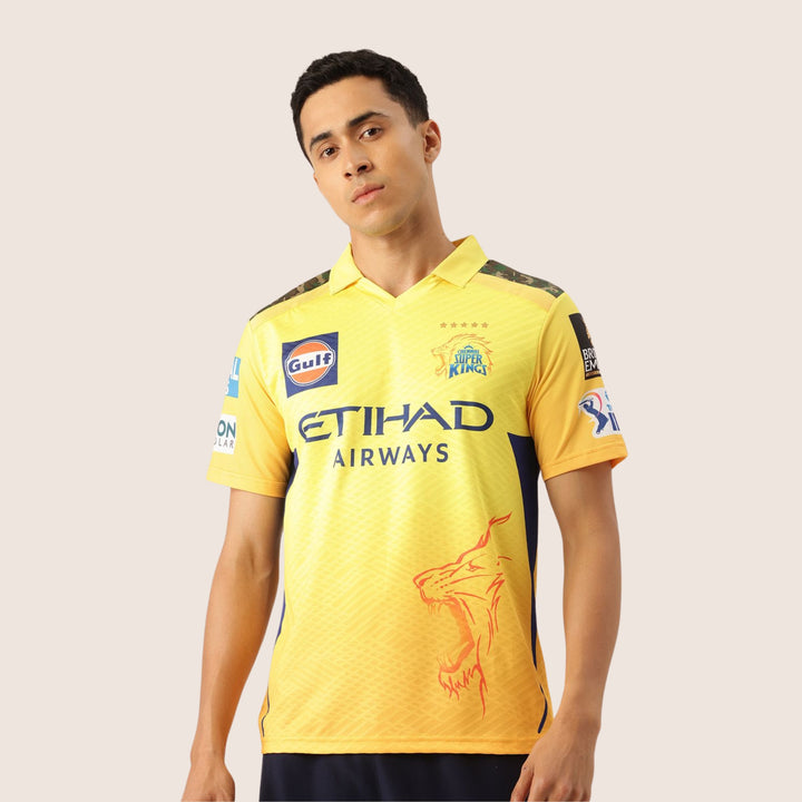 Chennai Super Kings Authentic Match Jersey IPL 2025 Adult Dhoni 7 Half Sleeve