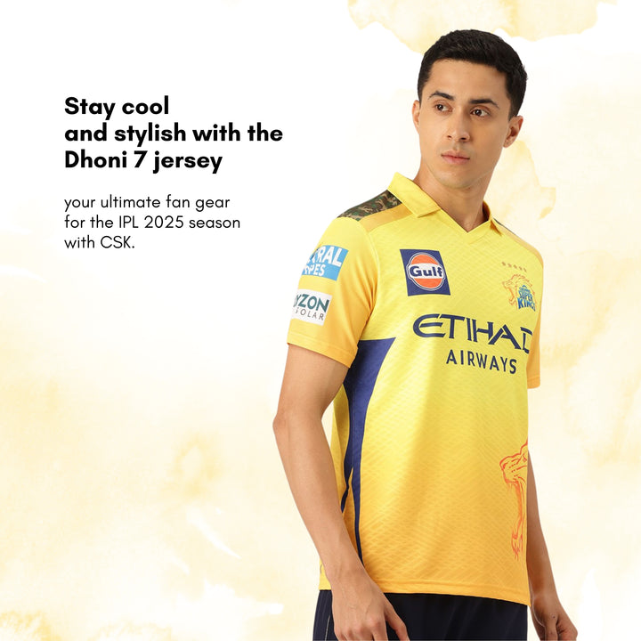 Chennai Super Kings Authentic Match Jersey IPL 2025 Adult Dhoni 7 Half Sleeve