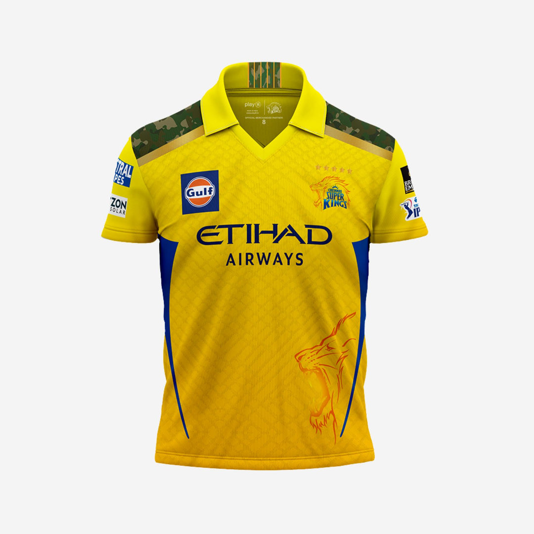 Chennai Super Kings Authentic Match Jersey IPL 2025 Kids Dhoni 7 Half Sleeve