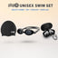 playR Swim Cap, Goggles, Ear Plugs & Nose Clip Combo for Adults - Black