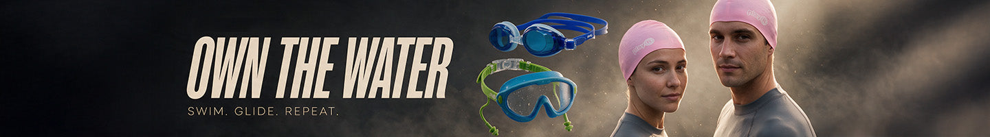 playR swimming collection — silicone swim caps, anti-fog goggles and ear plugs