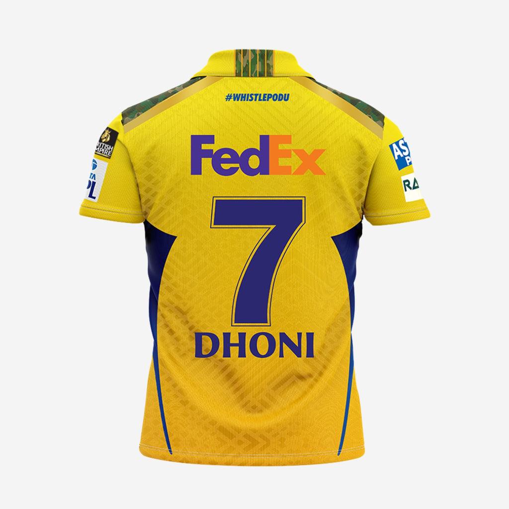 Chennai Super Kings Authentic Match Jersey IPL 2025 Kids Dhoni 7 Half Sleeve