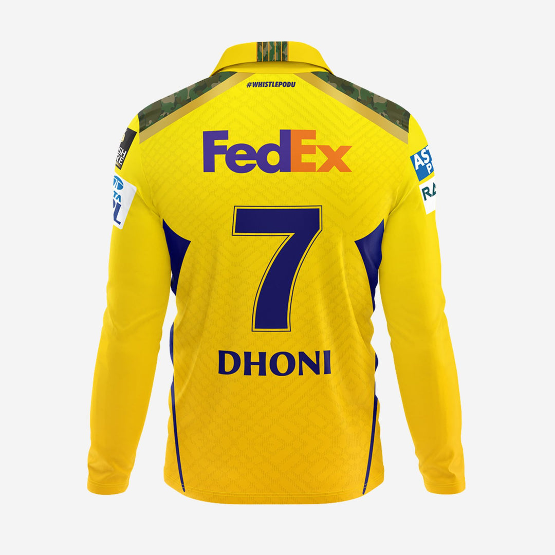 Chennai Super Kings Authentic Match Jersey IPL 2025 Adult Dhoni 7 Long Sleeve