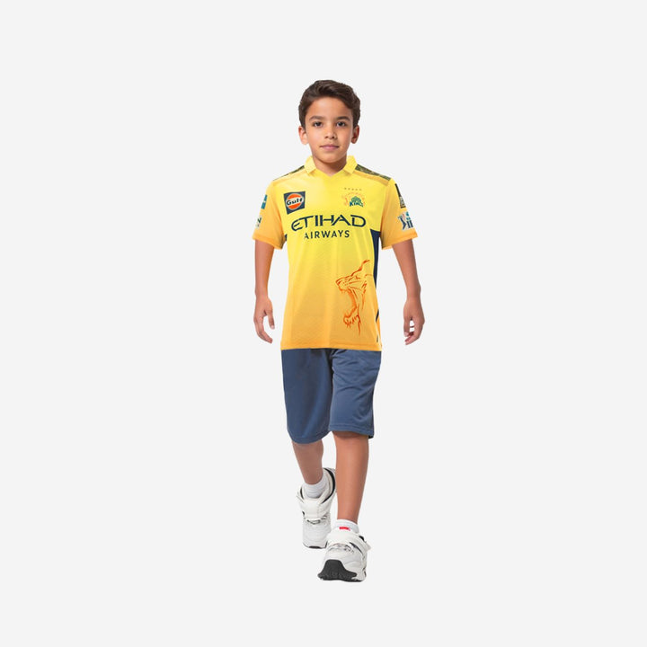 Chennai Super Kings Authentic Match Jersey IPL 2025 Kids Dhoni 7 Half Sleeve