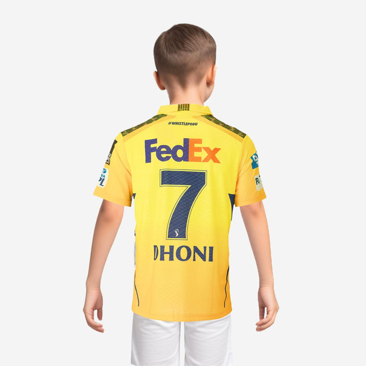 Chennai Super Kings Authentic Match Jersey IPL 2025 Kids Dhoni 7 Half Sleeve