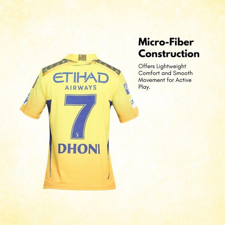 CSK Official Match Jersey - Dhoni 7 - Kids (Half Sleeve)