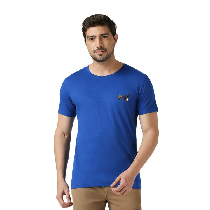Fancode x Mumbai Indians Men Blue Graphic Printed Half Sleeves Round Neck Cotton T-Shirt