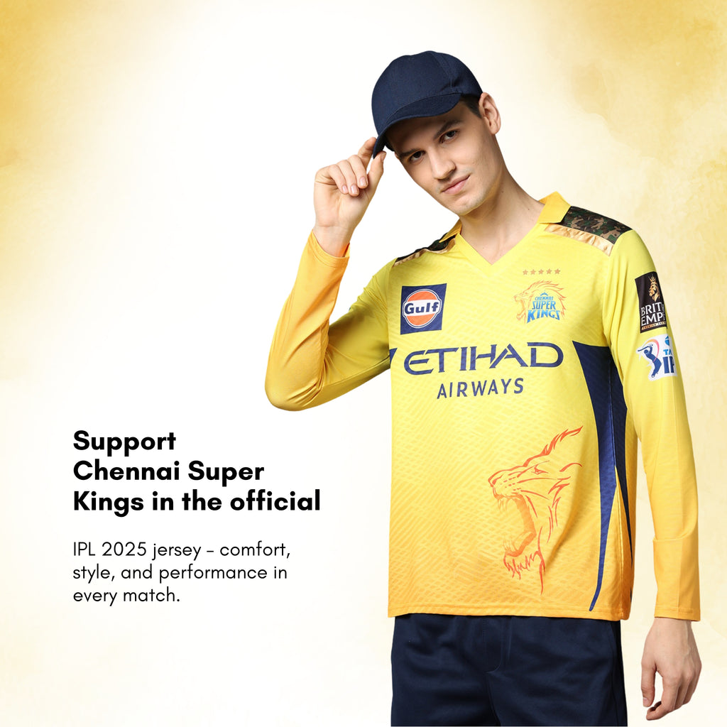 Chennai Super Kings Authentic Match Jersey IPL 2025 Adult Plain Long Sleeve
