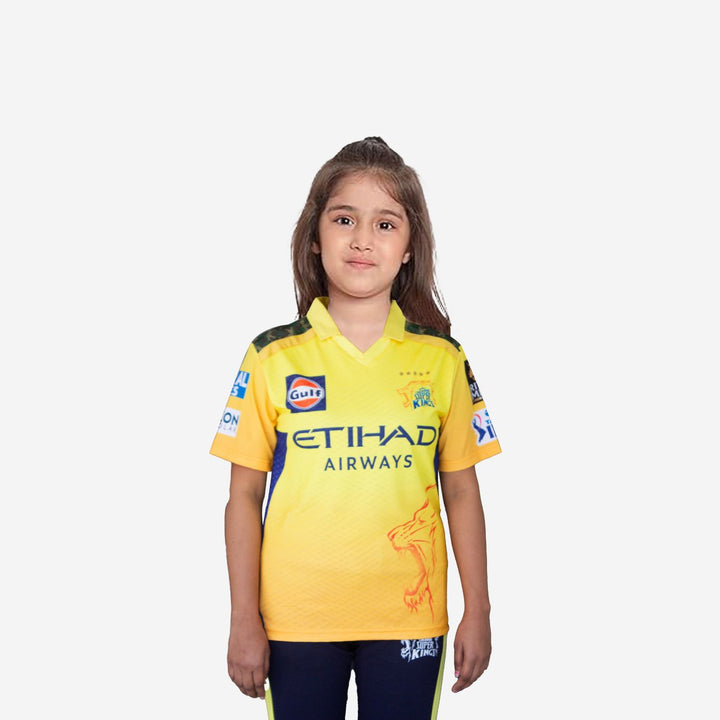 Chennai Super Kings Authentic Match Jersey IPL 2025 Kids Dhoni 7 Half Sleeve