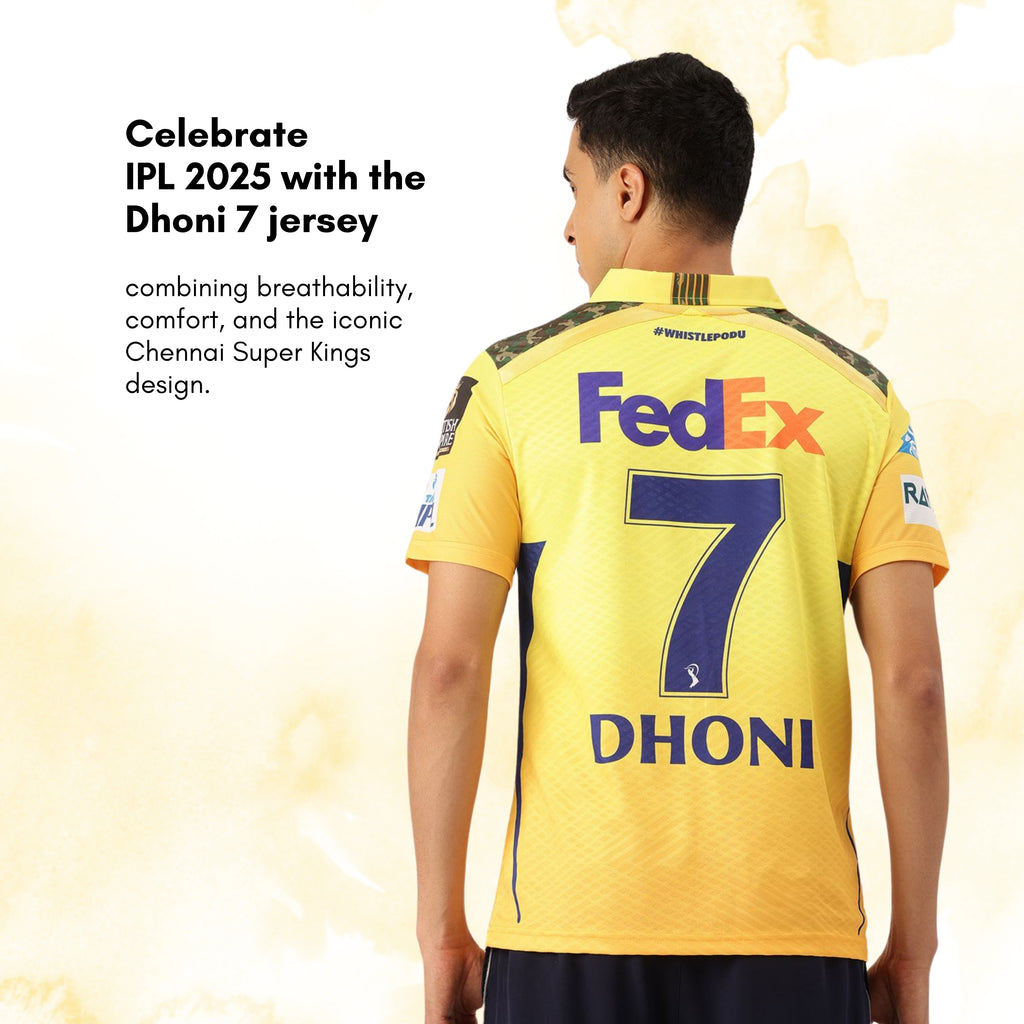 Chennai Super Kings Authentic Match Jersey IPL 2025 Adult Dhoni 7 Half Sleeve