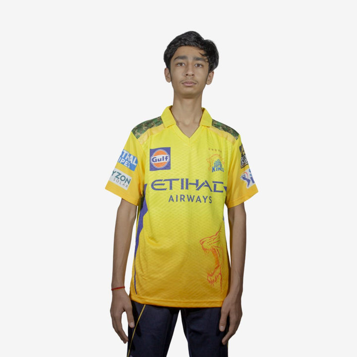 Chennai Super Kings Authentic Match Jersey IPL 2025 Kids Plain Half Sleeve