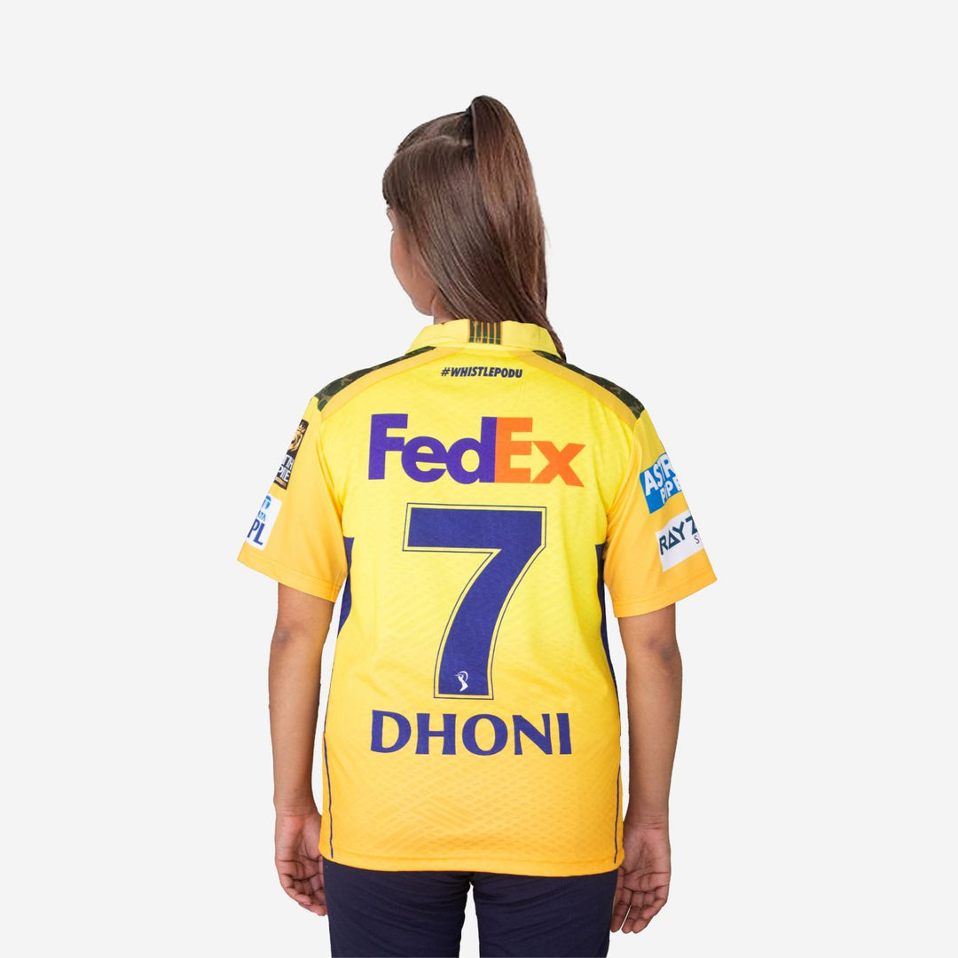 Chennai Super Kings Authentic Match Jersey IPL 2025 Kids Dhoni 7 Half Sleeve