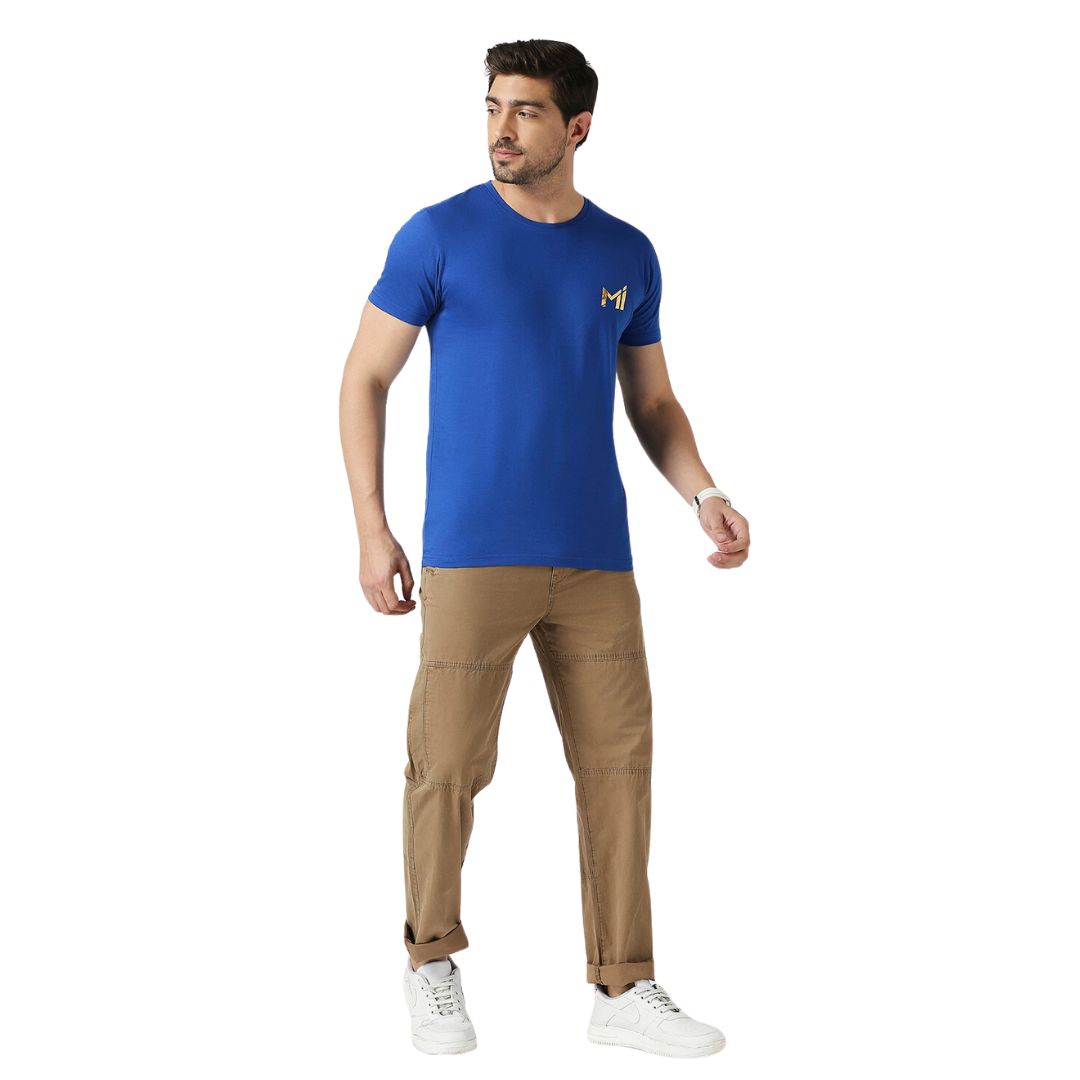 Fancode x Mumbai Indians Men Blue Graphic Printed Half Sleeves Round Neck Cotton T-Shirt