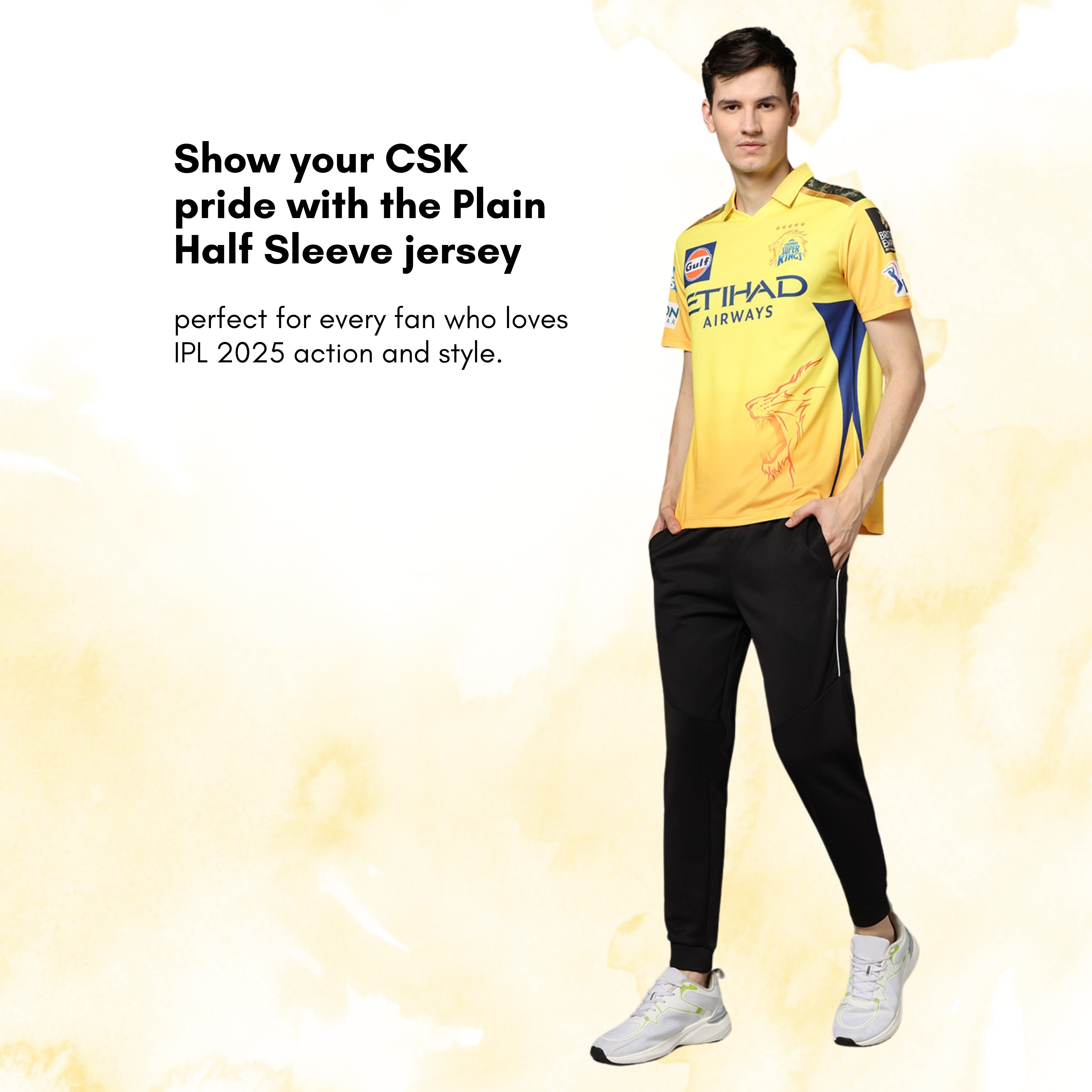 Chennai Super Kings Authentic Fan Jersey IPL 2025 Adult Plain Half Sleeve