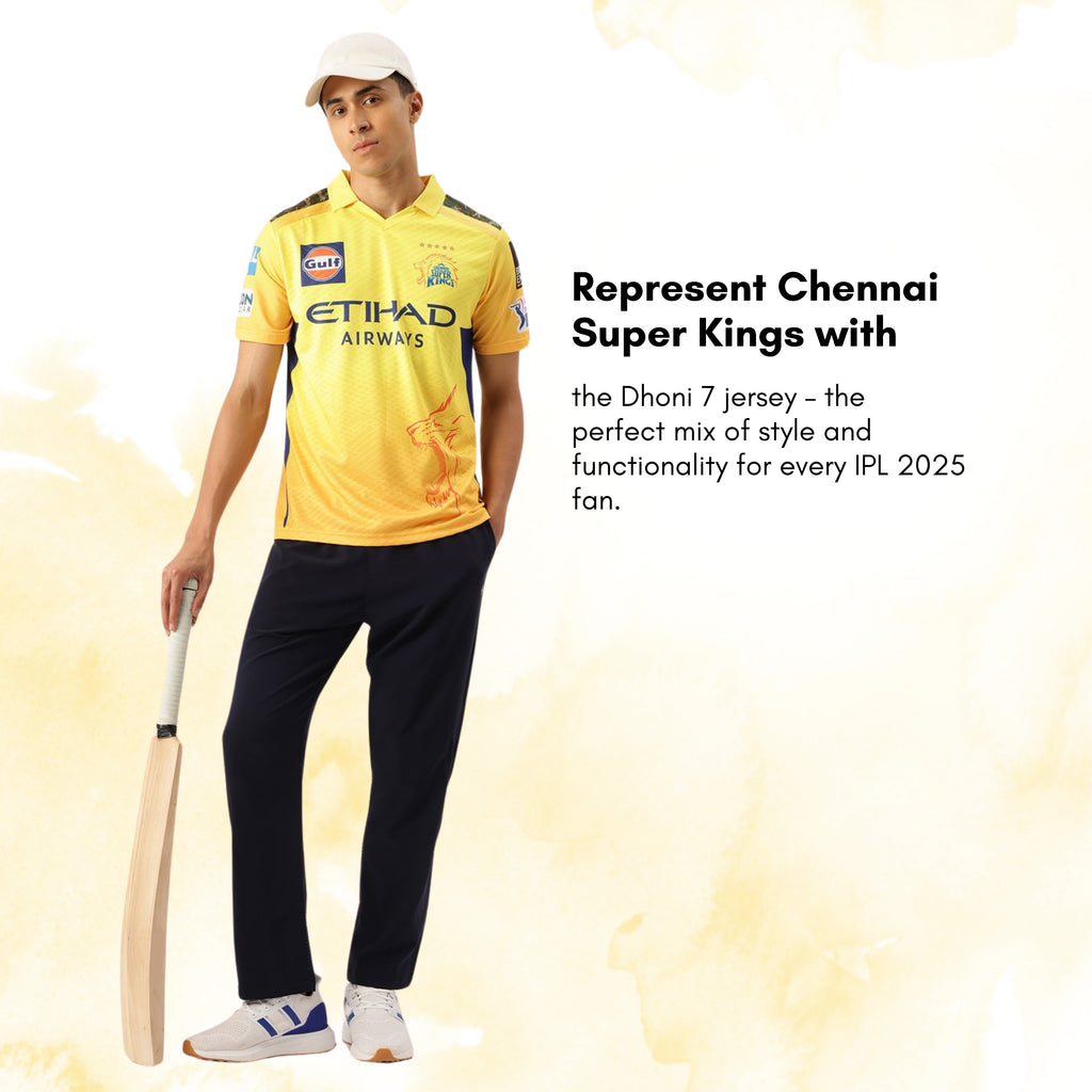 Chennai Super Kings Authentic Match Jersey IPL 2025 Adult Dhoni 7 Half Sleeve