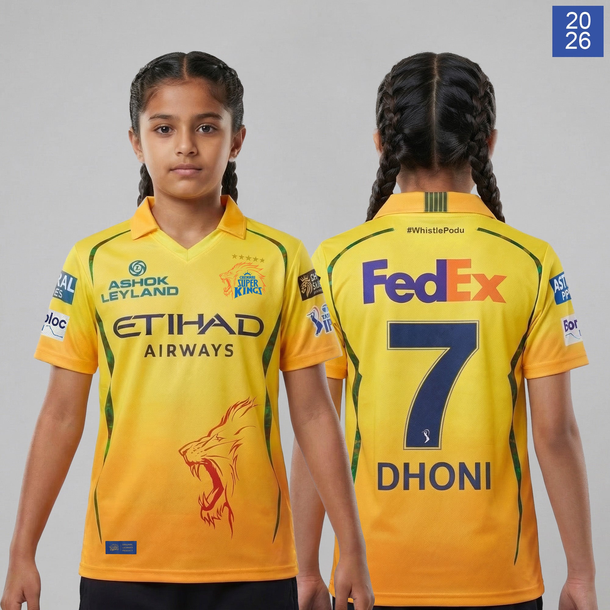 CHENNAI SUPER KINGS AUTHENTIC FAN JERSEY IPL 2026 KIDS DHONI 7 HALF SLEEVE Secondary image