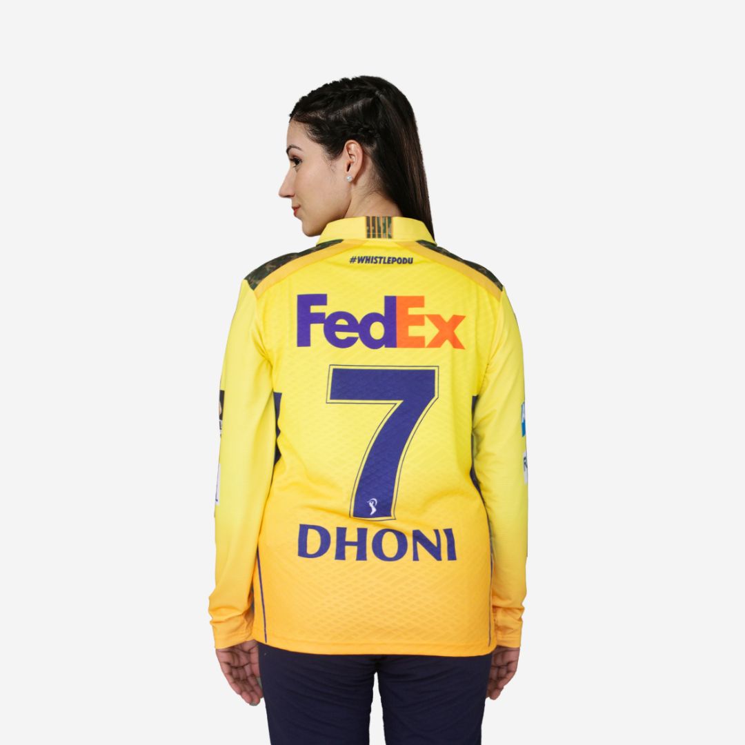 Chennai Super Kings Authentic Match Jersey IPL 2025 Adult Dhoni 7 Long Sleeve