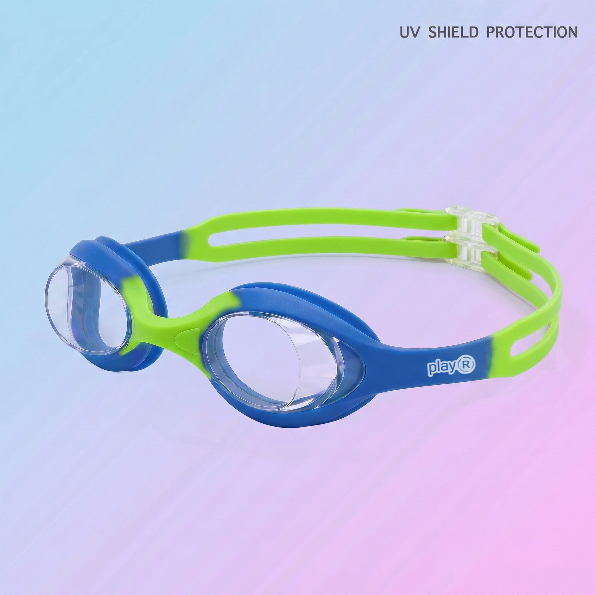 Kids Swimming Silicone Polycarbonate Goggles Essentials UV Protection Anti Fog — Green Blue Main image