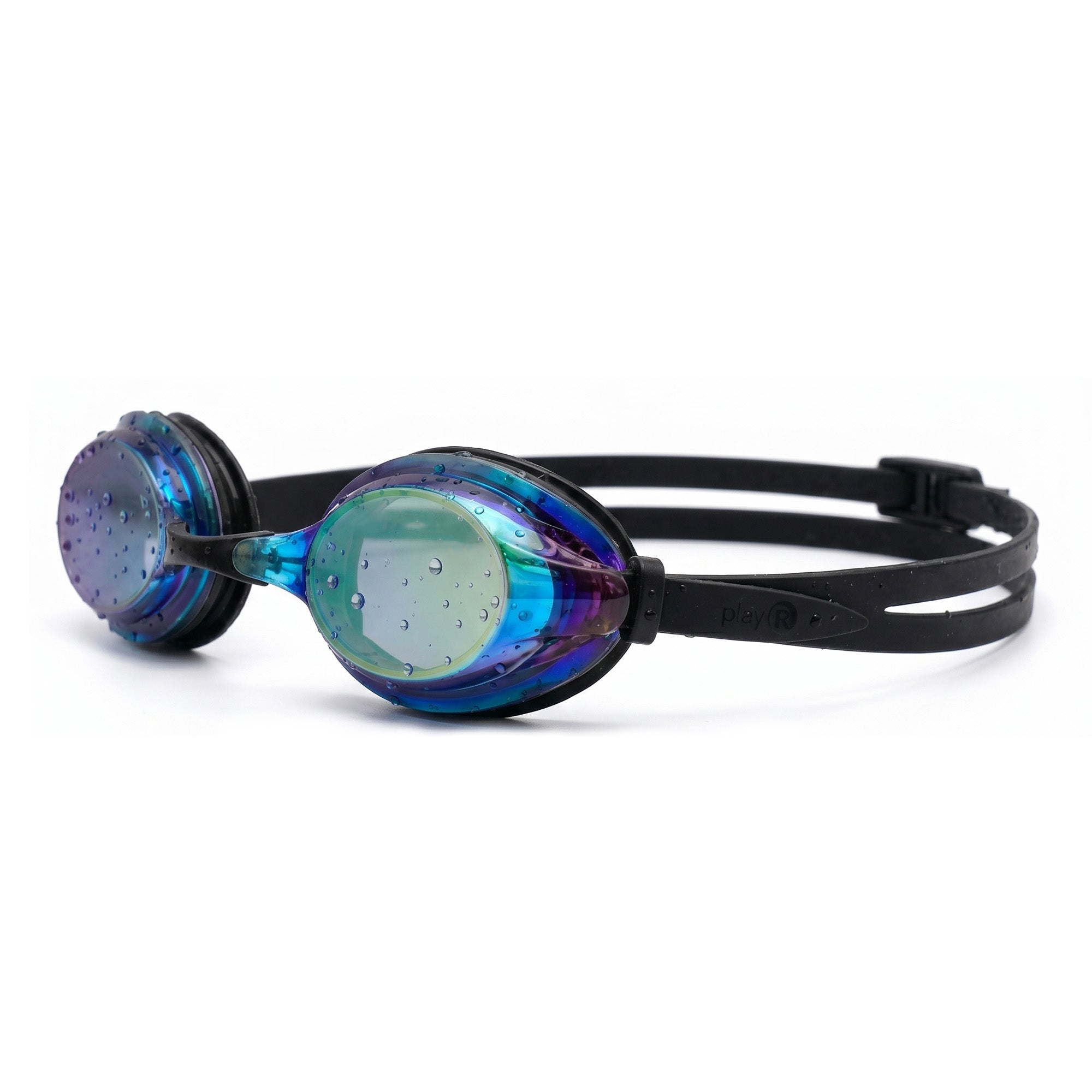 Adult Swimming Silicone PolyCarbonate Electroplated Goggles Professional UV Protection Anti Fog — Blue Black Main image