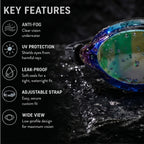 Adult Swimming Silicone PolyCarbonate Electroplated Goggles Professional UV Protection Anti Fog — Blue Black