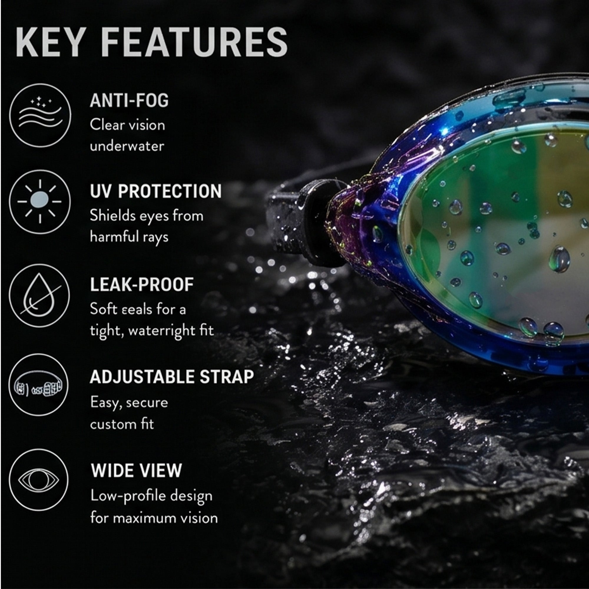 Adult Swimming Silicone PolyCarbonate Electroplated Goggles Professional UV Protection Anti Fog — Blue Black