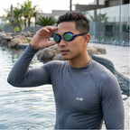 Adult Swimming Silicone PolyCarbonate Electroplated Goggles Professional UV Protection Anti Fog — Blue Black