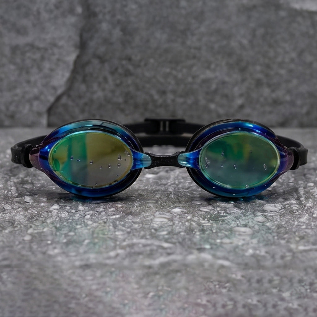 Adult Swimming Silicone PolyCarbonate Electroplated Goggles Professional UV Protection Anti Fog — Blue Black