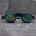 Adult Swimming Silicone PolyCarbonate Electroplated Goggles Professional UV Protection Anti Fog — Blue Black