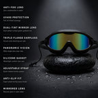 Adult Swimming Silicone PolyCarbonate Electroplated Goggles Mask Performance UV Protection Anti Fog — Black