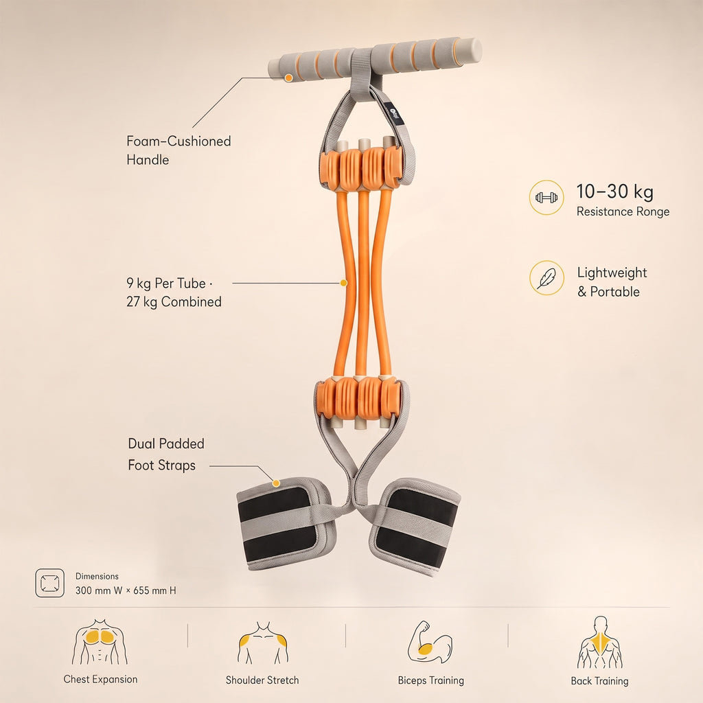 playR Pedal Tummy Trimmer & Chest Upper Body Resistance Band Combo Orange