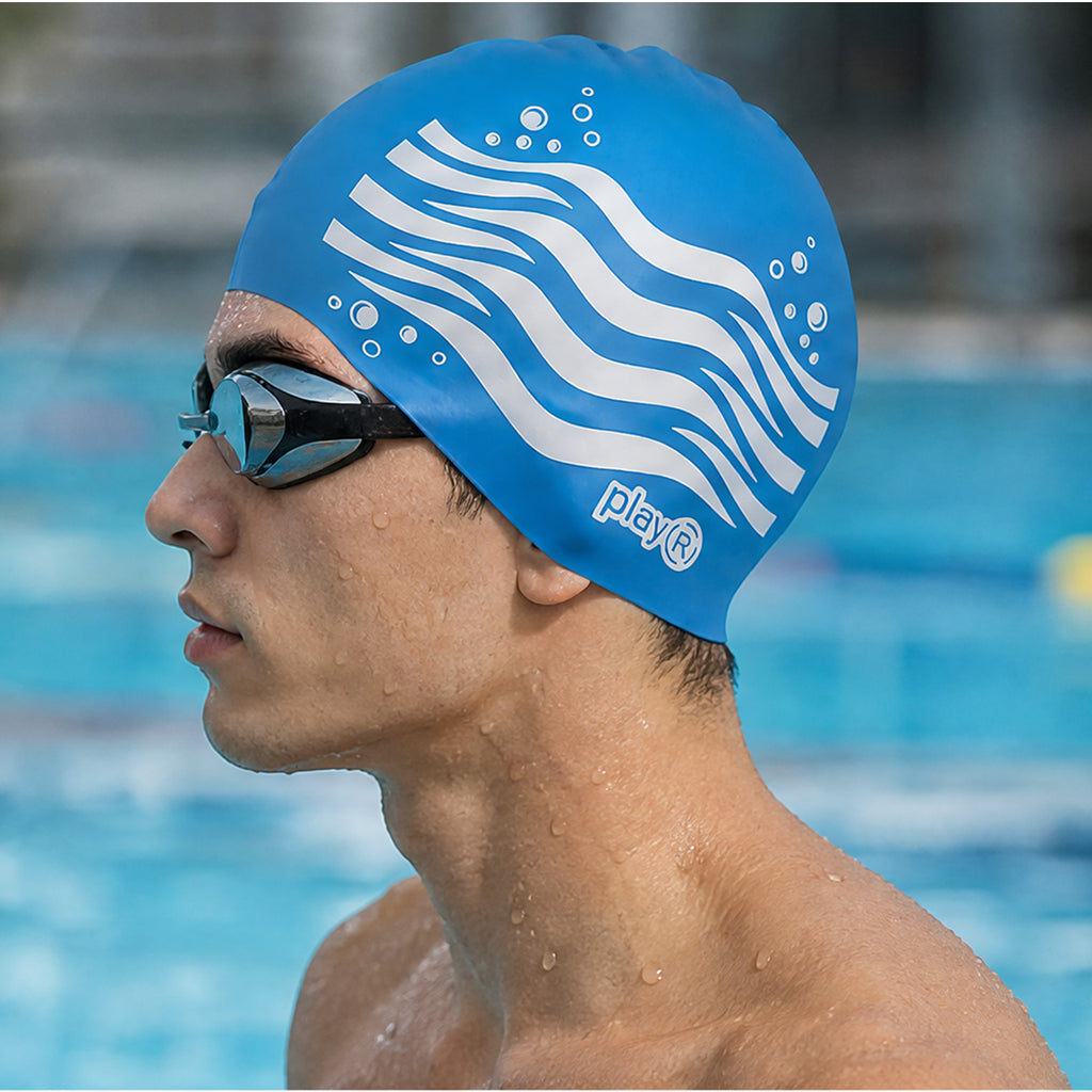 Kids Swimming Silicone Cap Wave Essentials — Blue