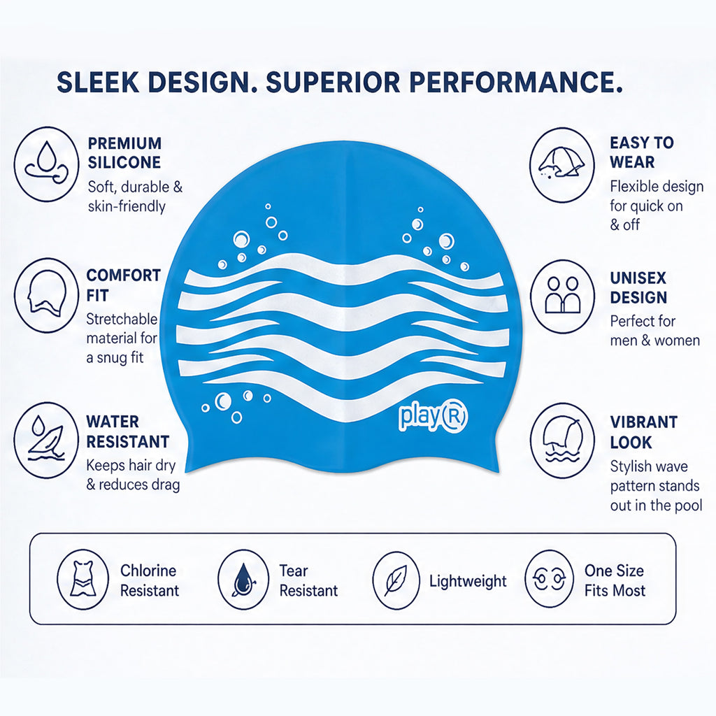 Kids Swimming Silicone Cap Wave Essentials — Blue