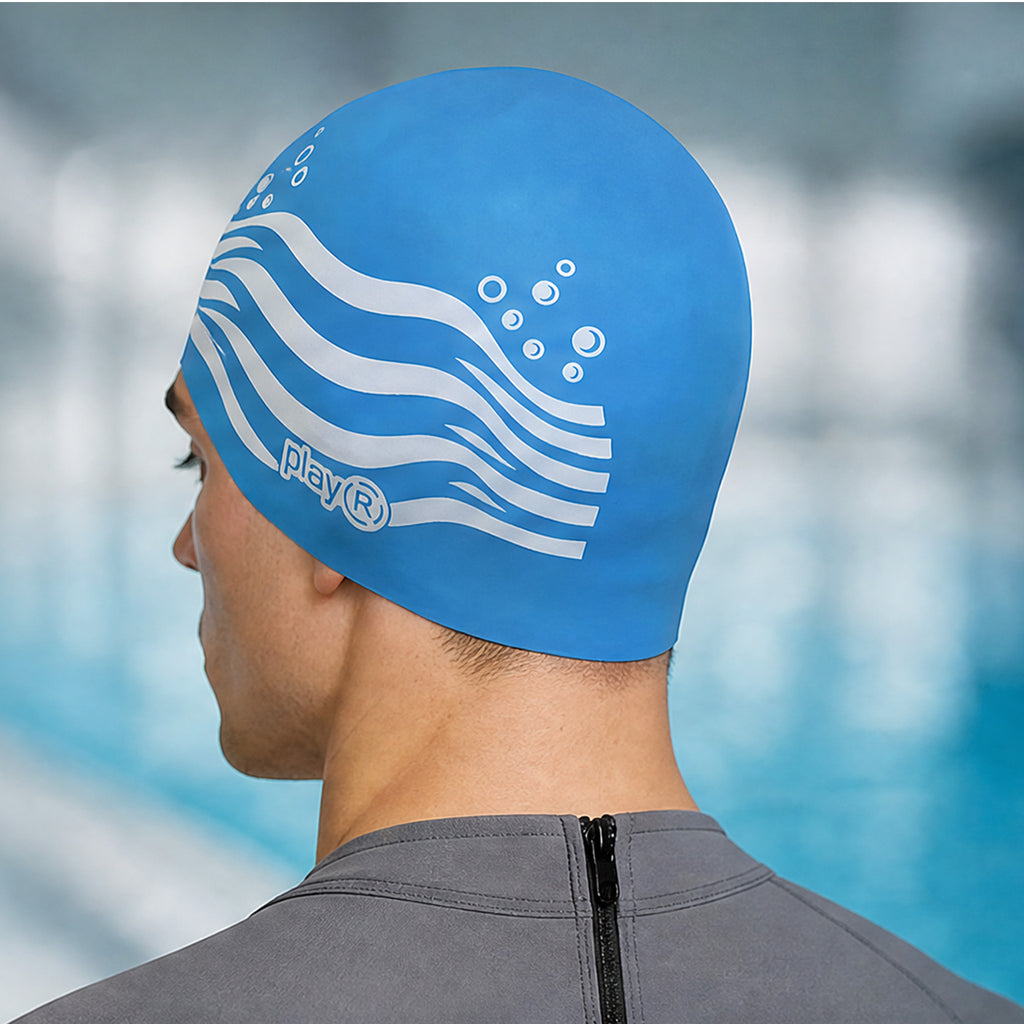 Kids Swimming Silicone Cap Wave Essentials — Blue