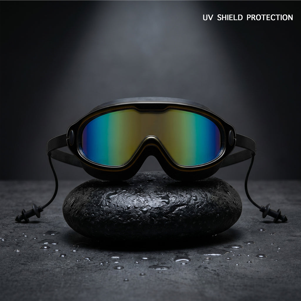 Adult Swimming Silicone PolyCarbonate Electroplated Goggles Mask Performance UV Protection Anti Fog — Black