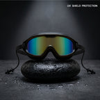 Adult Swimming Silicone PolyCarbonate Electroplated Goggles Mask Performance UV Protection Anti Fog — Black