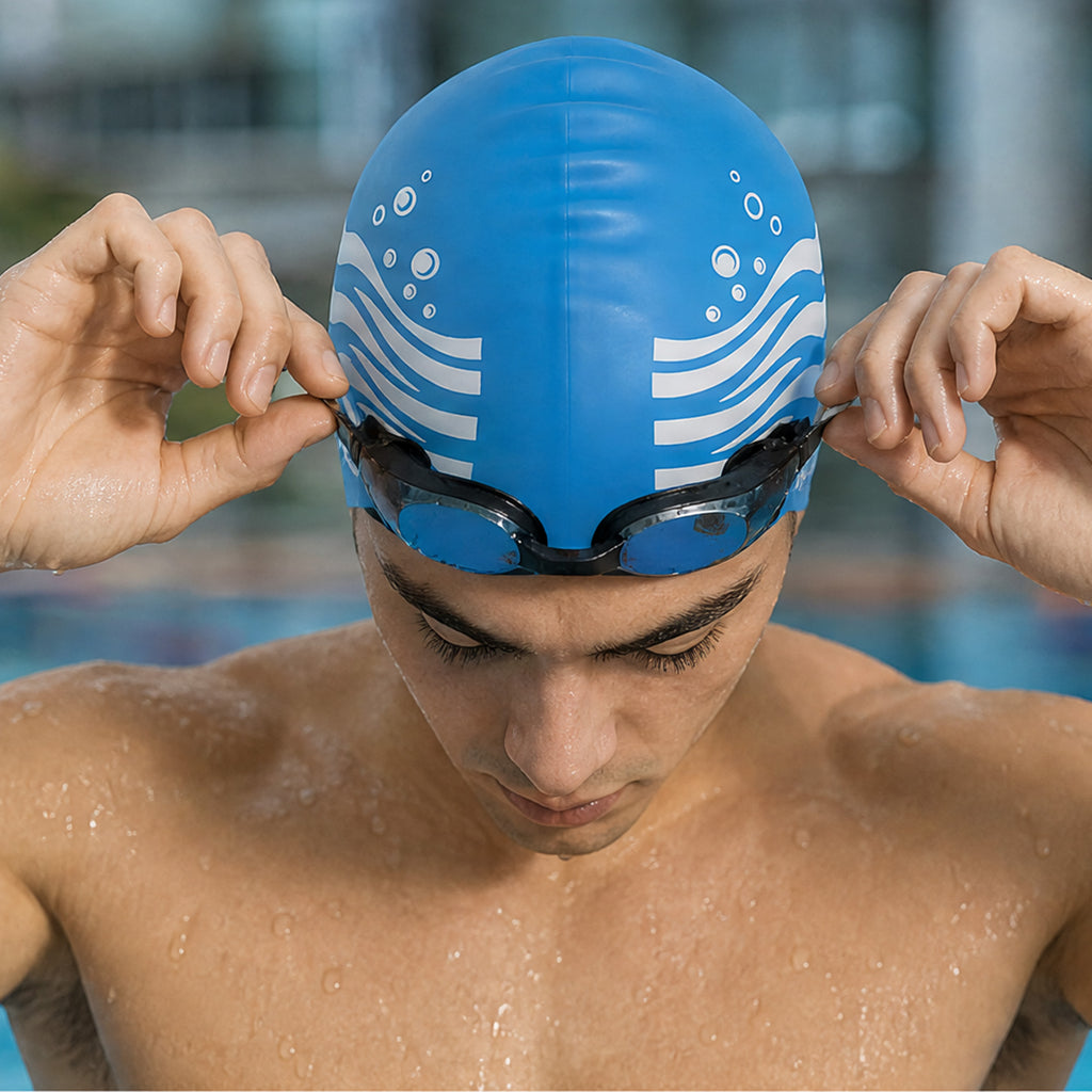 Kids Swimming Silicone Cap Wave Essentials — Blue