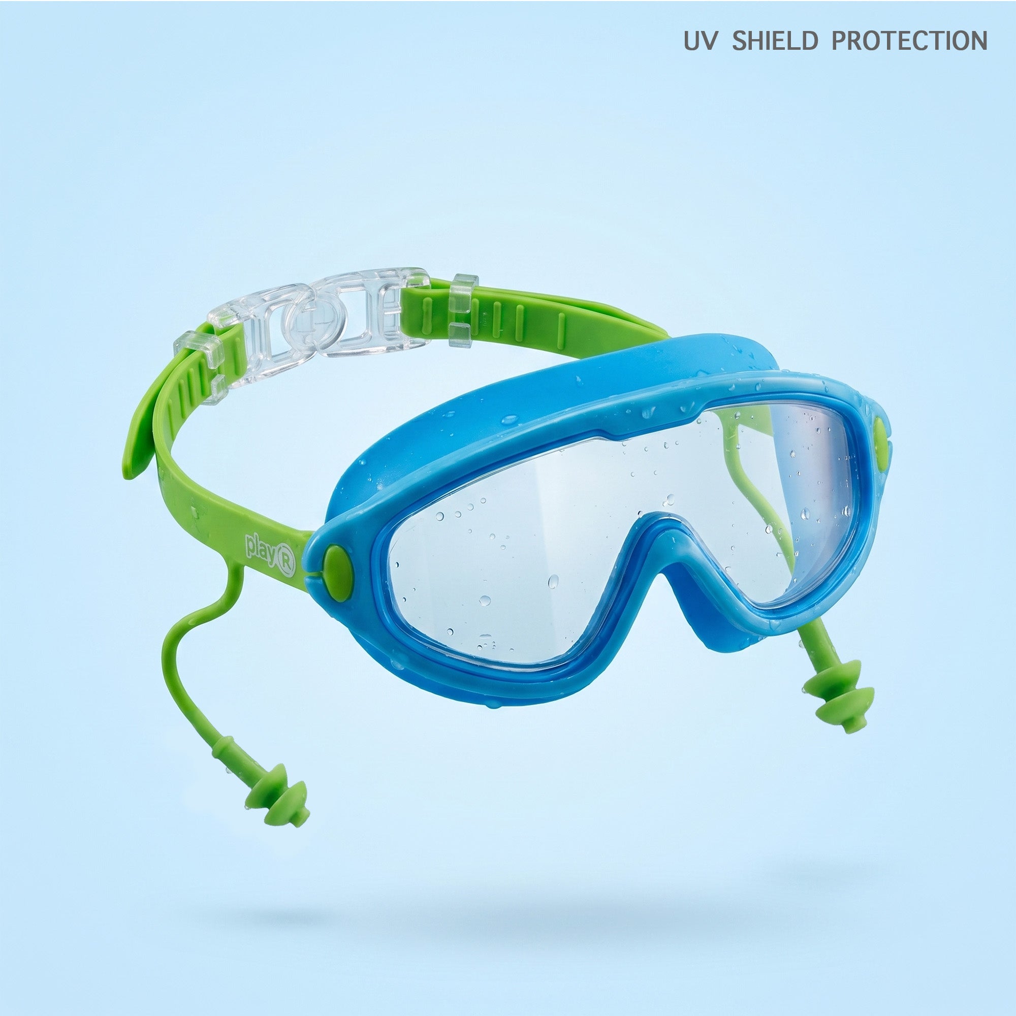 Kids Swimming Silicone PolyCarbonate Goggles Mask Essentials UV Protection Anti Fog — Green Blue Main image