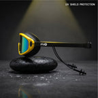 Adult Swimming Silicone PolyCarbonate Electroplated Goggles Mask Performance UV Protection Anti Fog — Yellow Black
