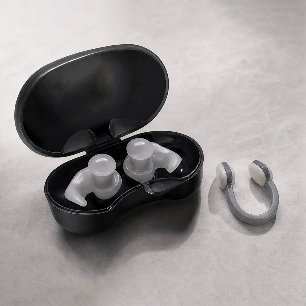Adult Swimming Ear Plugs And Nose Clip Set Silicone — Grey