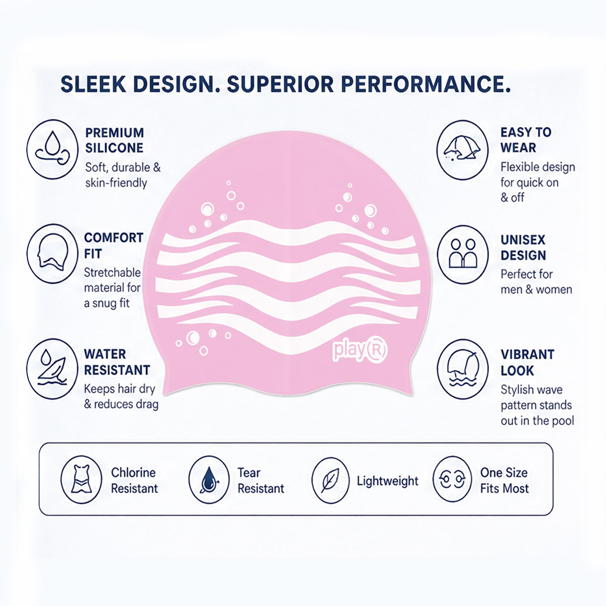 Kids Swimming Silicone Cap Wave Essentials — Pink Secondary image