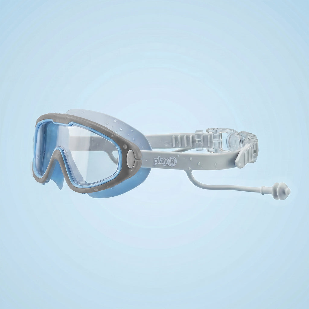 Kids Swimming Silicone PolyCarbonate Goggles Mask Essentials UV Protection Anti Fog — Blue Grey