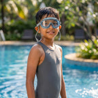 Kids Swimming Silicone PolyCarbonate Goggles Mask Essentials UV Protection Anti Fog — Blue Grey