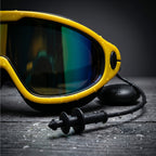 Adult Swimming Silicone PolyCarbonate Electroplated Goggles Mask Performance UV Protection Anti Fog — Yellow Black