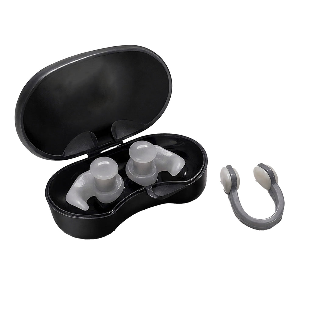 Adult Swimming Ear Plugs And Nose Clip Set Silicone — Grey