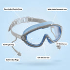 Kids Swimming Silicone PolyCarbonate Goggles Mask Essentials UV Protection Anti Fog — Blue Grey