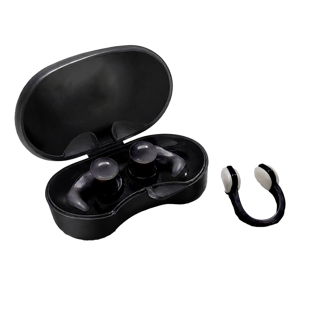 Adult Swimming Ear Plugs And Nose Clip Set Silicone — Black