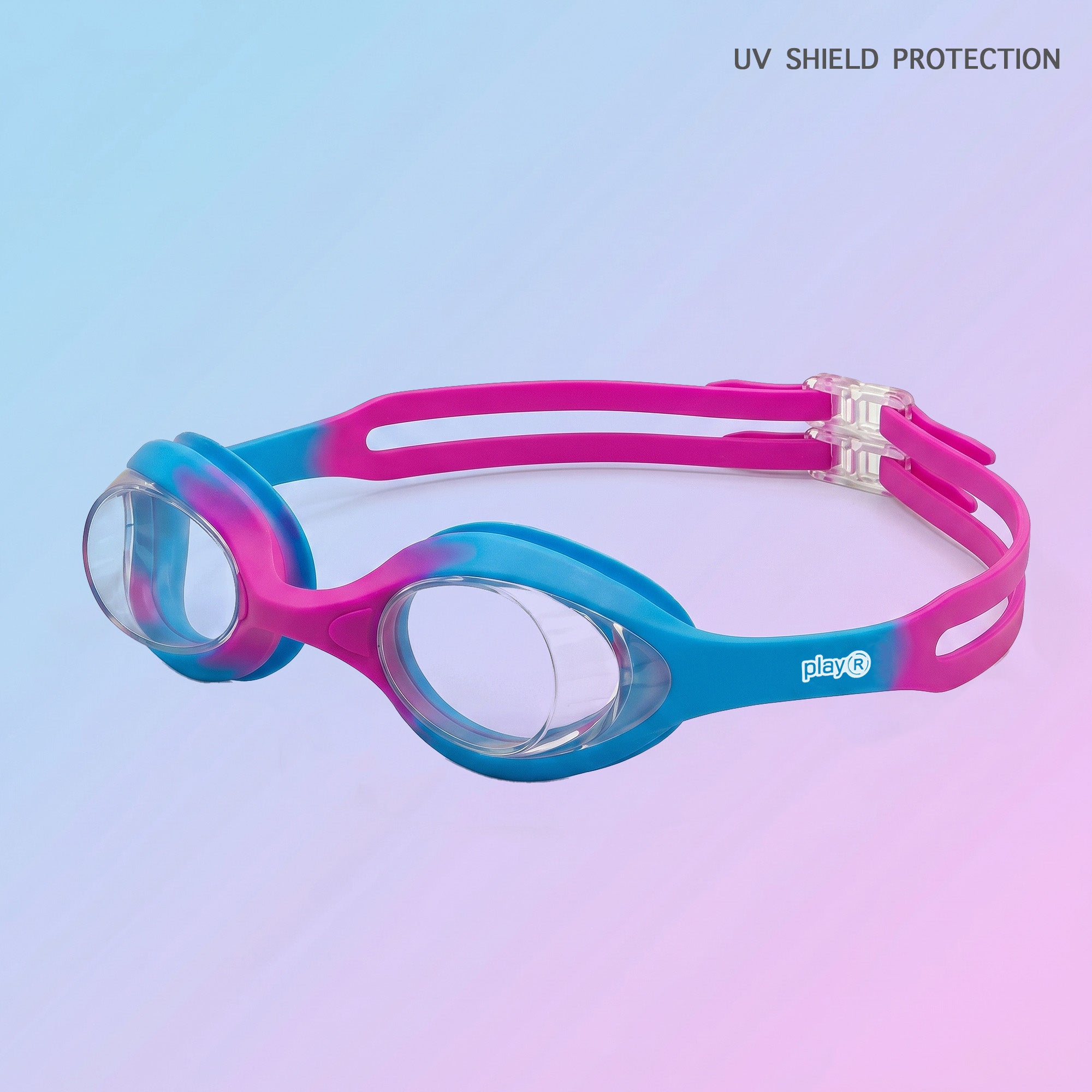 Kids Swimming Silicone Polycarbonate Goggles Essentials UV Protection Anti Fog — Pink Blue Main image