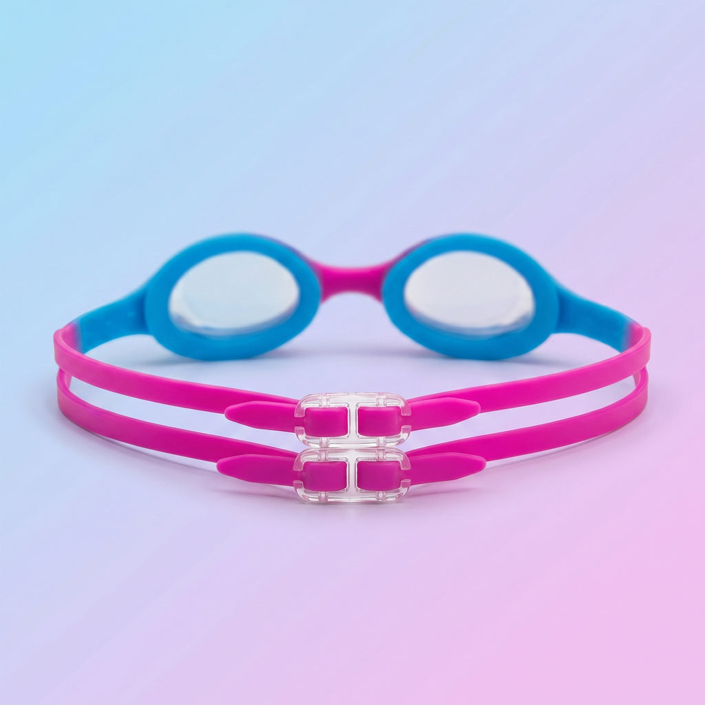 Kids Swimming Silicone Polycarbonate Goggles Essentials UV Protection Anti Fog — Pink Blue