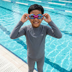 Kids Swimming Silicone Polycarbonate Goggles Essentials UV Protection Anti Fog — Pink Blue