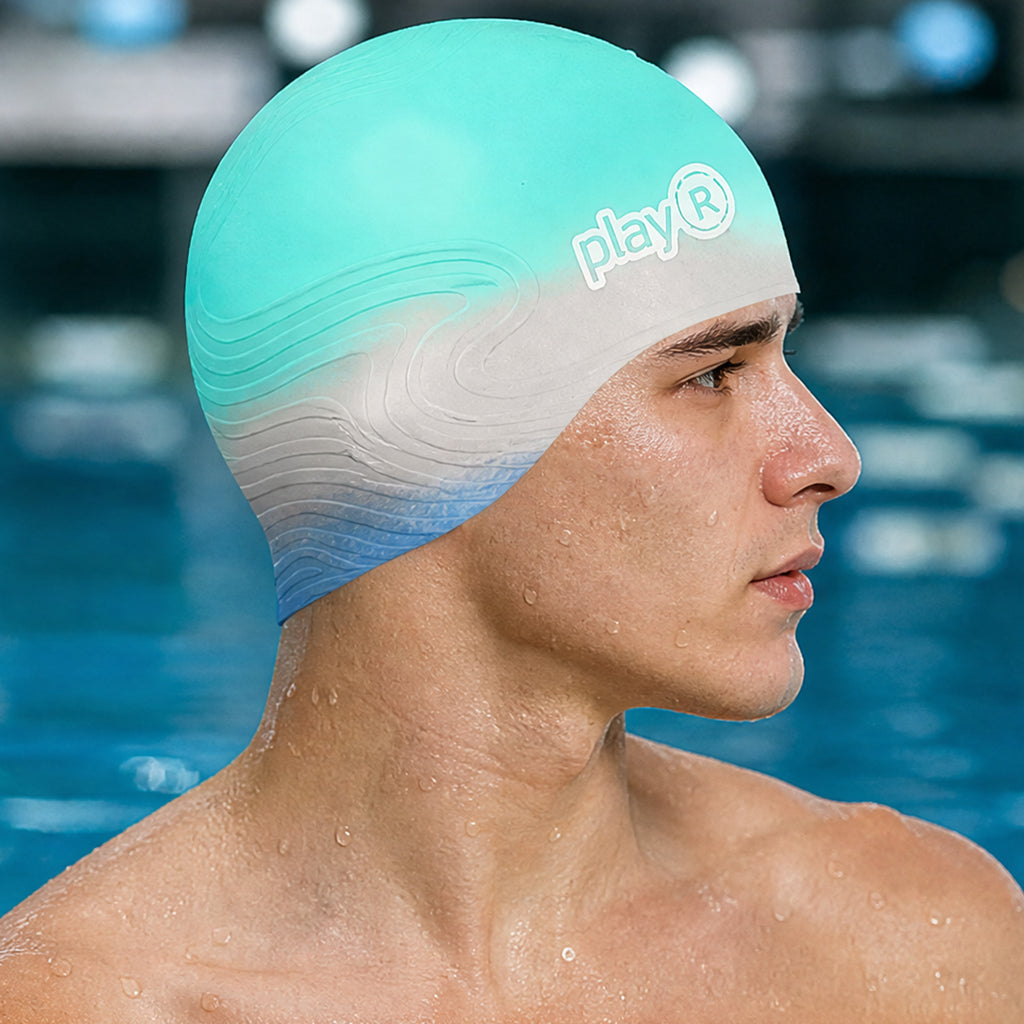 Adult Swimming Silicone Cap Professional — Teal Silver